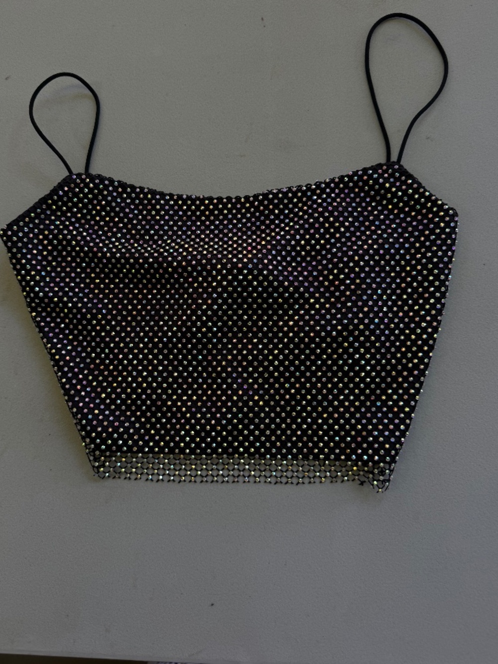 Black Rhinestone Mesh Crop Top Festival Party Y2K